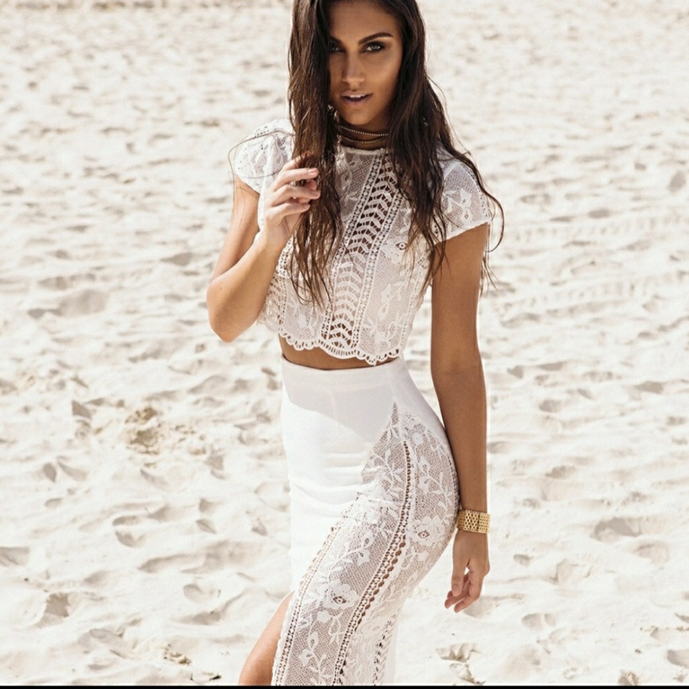 Lace crop top and skirt set